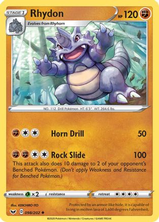 Rhydon 098  SWSH01 Sword & Shield Base Set - Uncommon