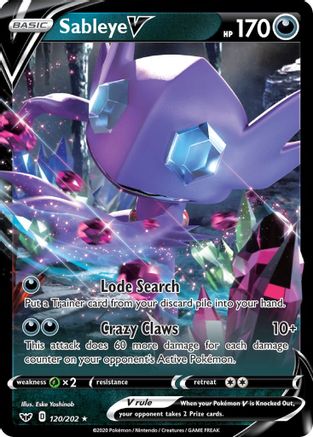 Sableye V 120  - Holofoil SWSH01 Sword & Shield Base Set - Ultra Rare