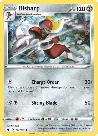Bisharp 134  - Reverse Holofoil SWSH01 Sword & Shield Base Set - Uncommon
