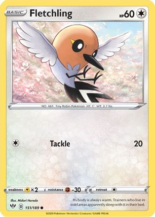 Fletchling 151  - Reverse Holofoil SWSH03 Darkness Ablaze - Common