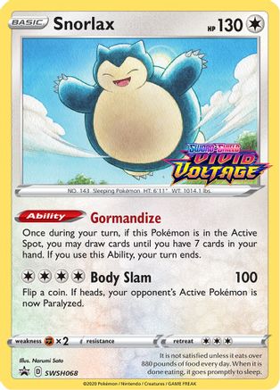 Snorlax - SWSH068 (Prerelease)  - Holofoil SWSH Sword & Shield Promo Cards - Promo