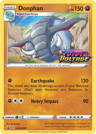Donphan - SWSH067 (Prerelease) [Staff]  - Holofoil SWSH Sword & Shield Promo Cards - Promo