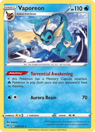 Vaporeon 030  - Reverse Holofoil SWSH04 Vivid Voltage - Rare