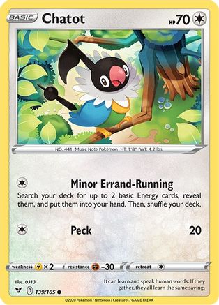 Chatot 139  - Reverse Holofoil SWSH04 Vivid Voltage - Common