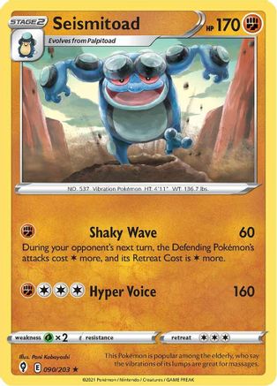 Seismitoad 090  - Reverse Holofoil SWSH07 Evolving Skies - Rare