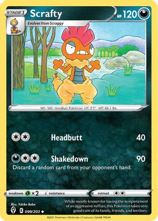 Scrafty 099  - Reverse Holofoil SWSH07 Evolving Skies - Uncommon