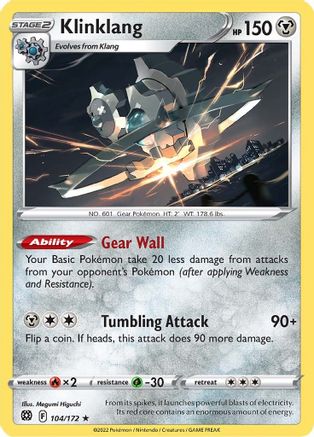 Klinklang 104  - Reverse Holofoil SWSH09 Brilliant Stars - Rare