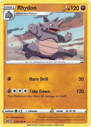 Rhydon 090  - Reverse Holofoil SWSH11 Lost Origin - Uncommon