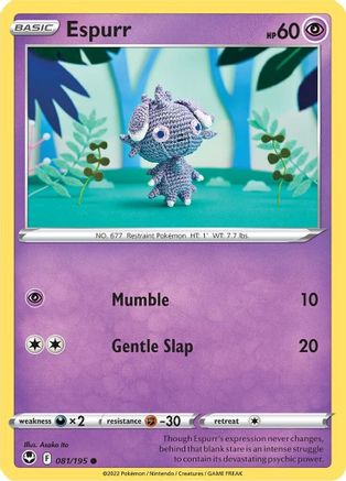 Espurr 081  - Reverse Holofoil SWSH12 Silver Tempest - Common