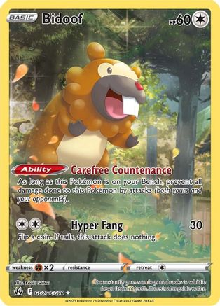 Bidoof GG29  - Holofoil SWSH Crown Zenith Galarian Gallery - Ultra Rare