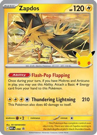 Zapdos (30th Celebration) 098  - Holofoil ME Mega Evolution Promo - Promo