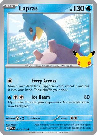 Lapras 017/128  - Holofoil ME 30th Celebration - Common