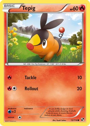 Tepig (15) (15) 015  - Reverse Holofoil Black and White - Common