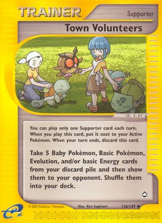 Town Volunteers 136  - Reverse Holofoil Aquapolis - Uncommon