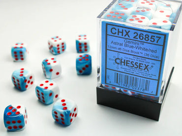 Chessex: Gemini 36d6 12mm Astral Blue-White/Red