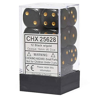 Chessex: Opaque Black/Gold 12d6