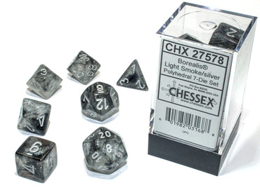 Chessex: Borealis Light Smoke / Silver Polyhedral 7-Die Set