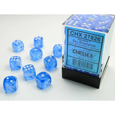 Chessex: Borealis 36d6 12mm Sky Blue/White