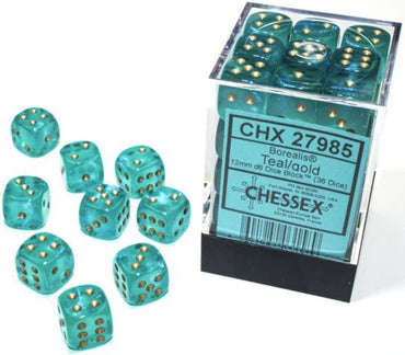 Chessex: Borealis 36d6 12mm Teal/Gold