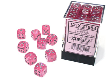 Chessex: Borealis 36d6 12mm Pink/Silver
