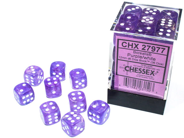 Chessex: Borealis 36d6 12mm Purple/white