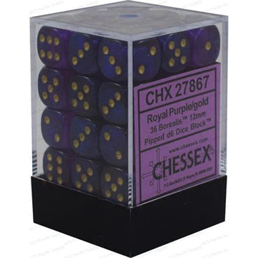 Chessex: Borealis 36d6 12mm Royal Purple/gold