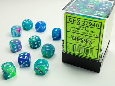Chessex: Festive 36d6 12mm Waterlily/White