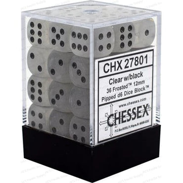 Chessex: Frosted Clear/Black 12mm 36d6