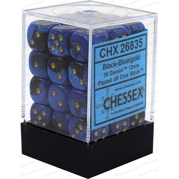 Chessex: Gemini 36d6 12mm Black-Blue/Gold