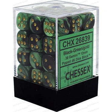 Chessex: Gemini 36d6 12mm Black-Green / Gold