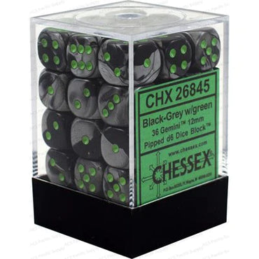 Chessex: Gemini 36d6 12mm Black-Grey/Green