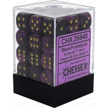 Chessex: Gemini 36d6 12mm Black-Purple/Gold