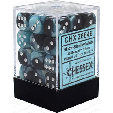 Chessex: Gemini 36d6 12mm Black-Shell/White