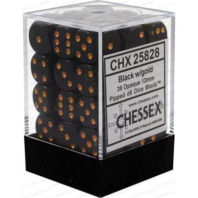 Chessex: Opaque 36d6 12mm Black/Gold