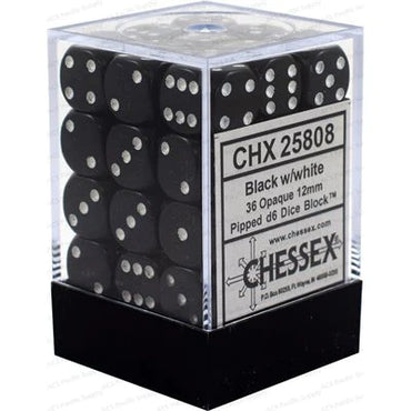 Chessex: Opaque 36d6 12mm Black/White