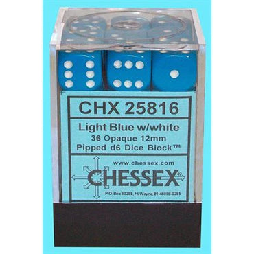 Chessex: Opaque 36d6 12mm Light Blue/White