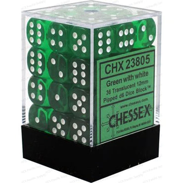 Chessex: Translucent 36d6 12mm Green/White