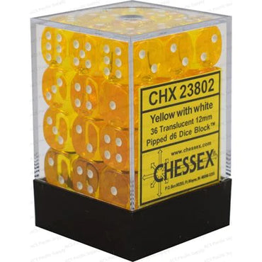 Chessex: Translucent 36d6 12mm Yellow/White