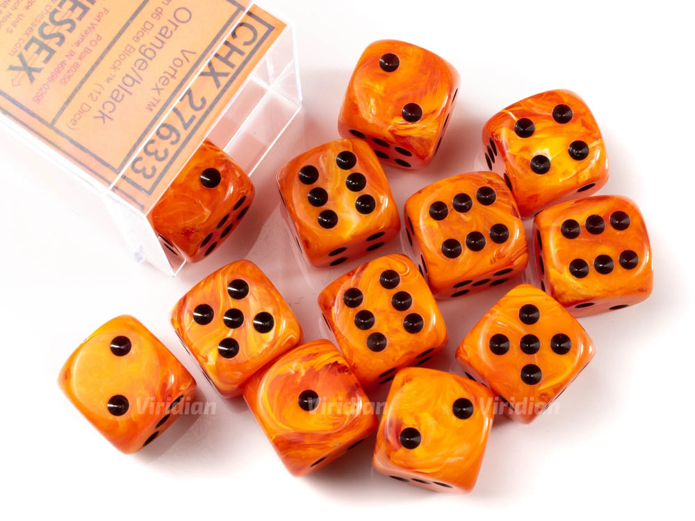 Chessex: Vortex Orange/black 12 d6 dice set