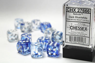 Chessex: Nebula 36d6 12mm Dark Blue / White