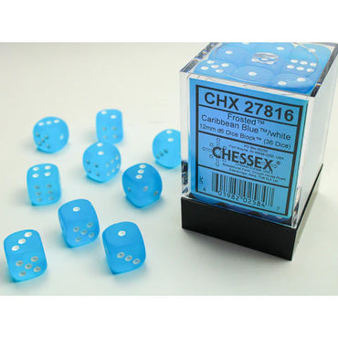 Chessex: Frosted Caribbean Blue/White 12mm 36d6