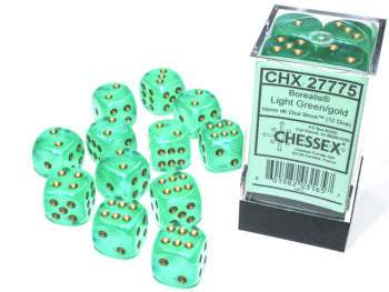 Chessex: Borealis 12D6 Light Green / Gold