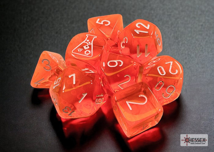 Chessex Lab Dice: Translucent Neon Orange/White