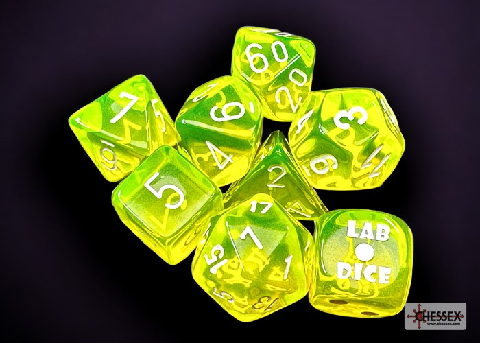 Chessex Lab Dice: Translucent Neon Yellow/White