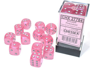 Chessex: Borealis 12d6 16mm Pink/Silver