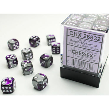 Chessex: Gemini 36d6 12mm Purple-Steel/White