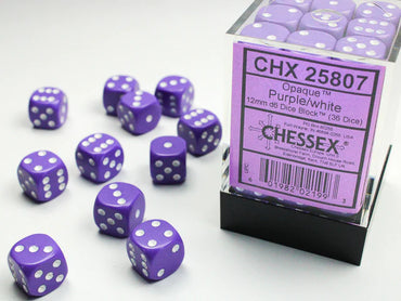 Chessex: Opaque 36d6 12mm Purple/White