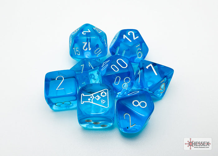 Chessex Lab Dice: Translucent Tropical Blue/White