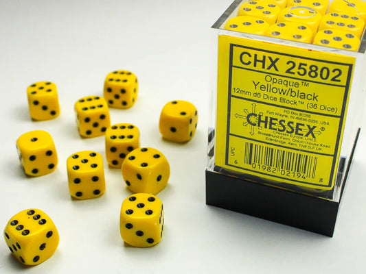 Chessex: Opaque 36d6 12mm Yellow/Black