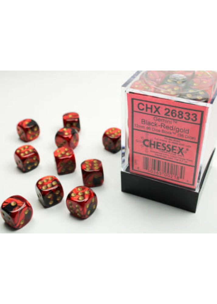 Chessex: Gemini 36d6 12mm Black-Red/Gold